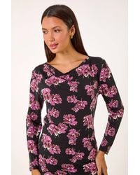 Roman - Floral Print Cowl Neck Top - Lyst
