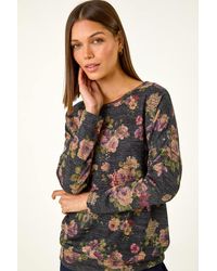 Roman - Floral Print Drop Shoulder Stretch Top - Lyst