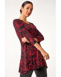 Roman - Leaf Print Stretch Tunic Top - Lyst