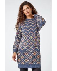 Roman - Geometric Print Jacquard Jumper Dress - Lyst