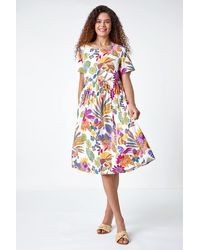 Roman - Floral Print Cotton Midi Dress - Lyst