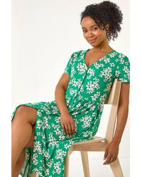 Roman Petite - Floral Button Up Stretch Midi Dress - Lyst