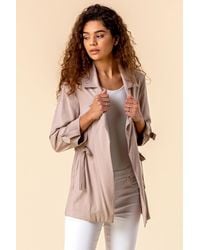 Roman - 3/4 Sleeve Tie Waist Longline Jacket - Lyst