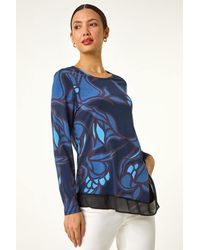 Roman - Floral Print Chiffon Hem Top - Lyst