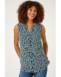 Roman - Textured Leaf Print Stretch Top - Lyst