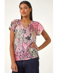 Roman - Paisley Print V-Neck Raglan Top - Lyst