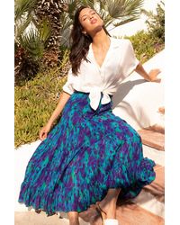 Roman - Feather Print Tiered Cotton Maxi Skirt - Lyst