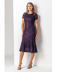 Roman - Metallic Lace Sequin Midi Dress - Lyst