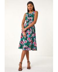 Roman - Floral Print Chiffon Cowl Neck Dress - Lyst