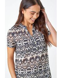 Roman Petite - Aztec Print Button Detail V-Neck Top - Lyst