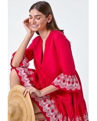 Roman - Embroidered Cotton Smock Dress - Lyst