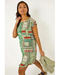 Roman - Paisley Print Smocked T-Shirt Dress - Lyst
