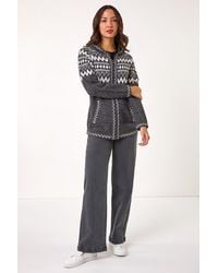 Roman - Jacquard Zip Through Knit Cardigan - Lyst