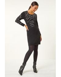 Roman - Animal Print Embellished Hotfix Shift Dress - Lyst