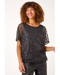 Roman - Dobby Print Plisse Bubble Hem Top - Lyst