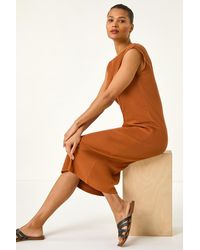 Roman - Ribbed Cap Sleeve Midi Dress - Lyst