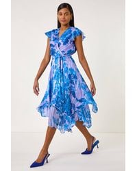 Roman - Floral Frill Midi Wrap Dress - Lyst