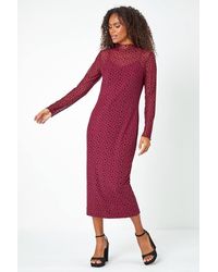 D.u.s.k - Polka Dot Mesh Stretch Bodycon Midi Dress - Lyst