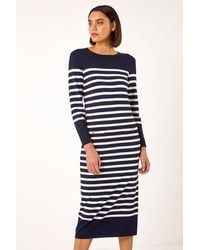 Roman - Stripe Print Knit Midi Dress - Lyst