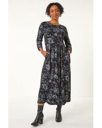 Roman Petite - Shadow Floral Stretch Midi Dress - Lyst