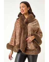 Roman - Embellished Faux Fur Trim Cape - Lyst