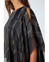 Roman - Metallic Print Chiffon Overlay Stretch Dress - Lyst