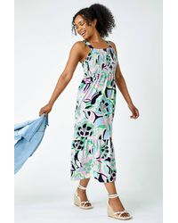 Roman Petite - Floral Stretch Shirred Midi Dress - Lyst