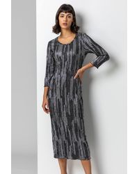 Roman - Foil Stripe Print Chiffon Plisse Midi Dress - Lyst