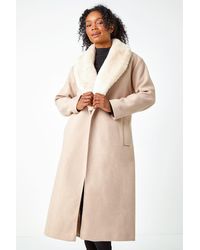 Roman - Petite Faux Fur Collar Longline Coat - Lyst