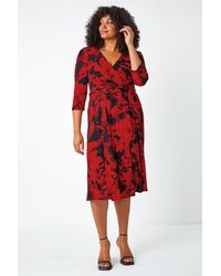 Roman Curve - Floral Stretch Wrap Midi Dress - Lyst
