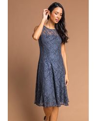 Roman - Glitter Lace Fit And Flare Dress - Lyst