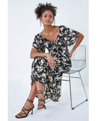 D.u.s.k - Floral Print Frill Hem Midi Dress - Lyst