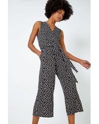 Roman - Sleeveless Spot Culotte Stretch Jumpsuit - Lyst