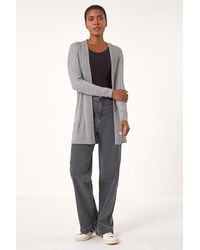 Roman - Longline Ribbed Open Cardigan - Lyst