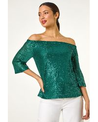 Roman - Sequin Detail Bardot Top - Lyst
