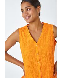 Roman - Embroidered Sleeveless Crinkle Blouse - Lyst