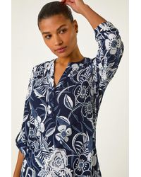 Roman - Textured Floral Print V-Neck Stretch Shirt - Lyst