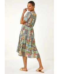 Roman - Patchwork Print Pocket Tiered Shirt Dress - Lyst