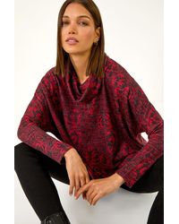 Roman - Aztec Print Relaxed Cowl Neck Stretch Top - Lyst