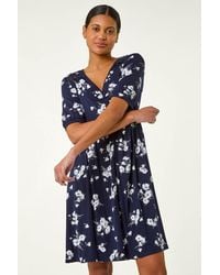 Roman - Floral Print Lace Trim Stretch Dress - Lyst