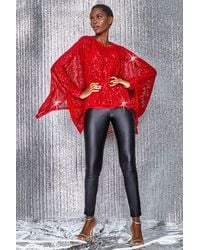Roman - Sequin Cape Overlay Stretch Top - Lyst