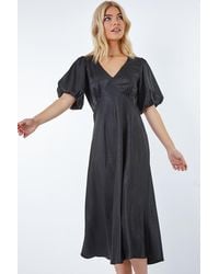 D.u.s.k - Puff Sleeve Satin Midi Dress - Lyst