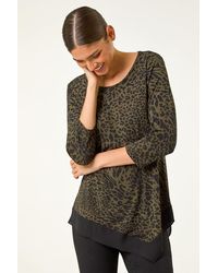 Roman - Animal Print Chiffon Asymmetric Hem Top - Lyst