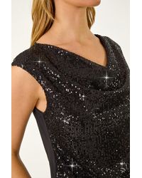 Roman - Sequin Cowl Neck Jersey Top - Lyst
