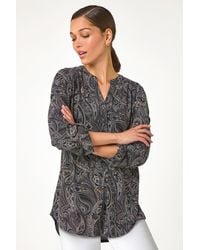 Roman - Textured Paisley Print Stretch Blouse - Lyst