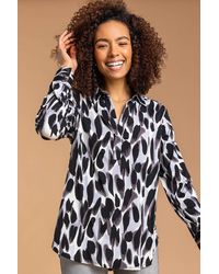 Roman - Animal Print Long Sleeve Collared Jersey Blouse - Lyst