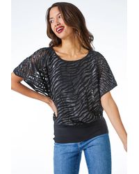 Roman - Animal Print Burnout Blouson Top - Lyst