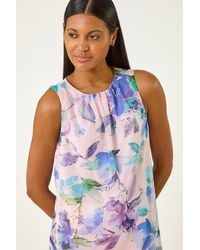 Roman - Floral Print Metallic Shell Top - Lyst