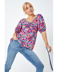 D.u.s.k - Floral Print Ruched Tie Detail Top - Lyst