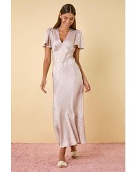 Roman - Spot Print V-Neck Midi Dress - Lyst